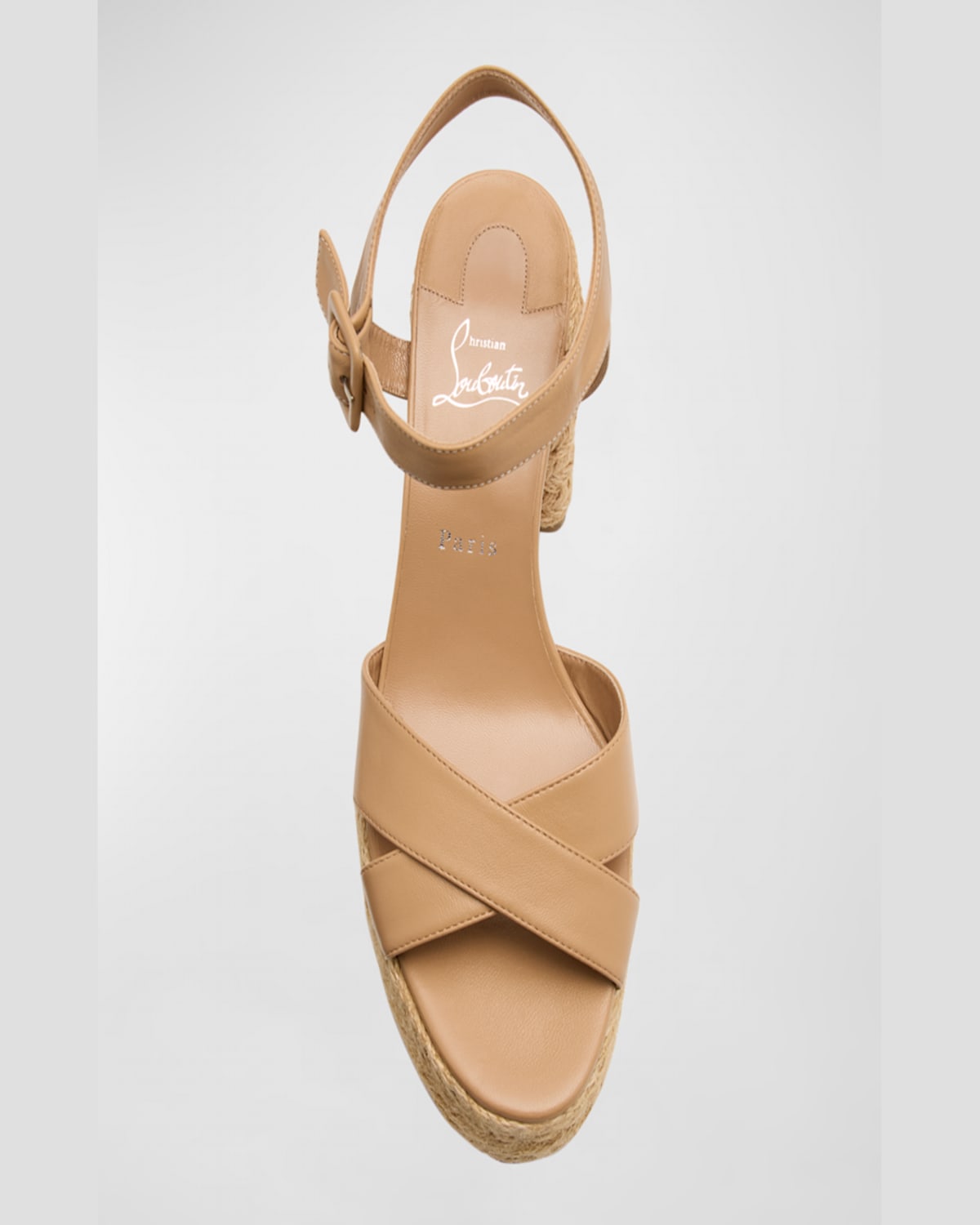 Christian Louboutin Calakala Leather Crisscross Red Sole Espadrille Sandals In Bianco