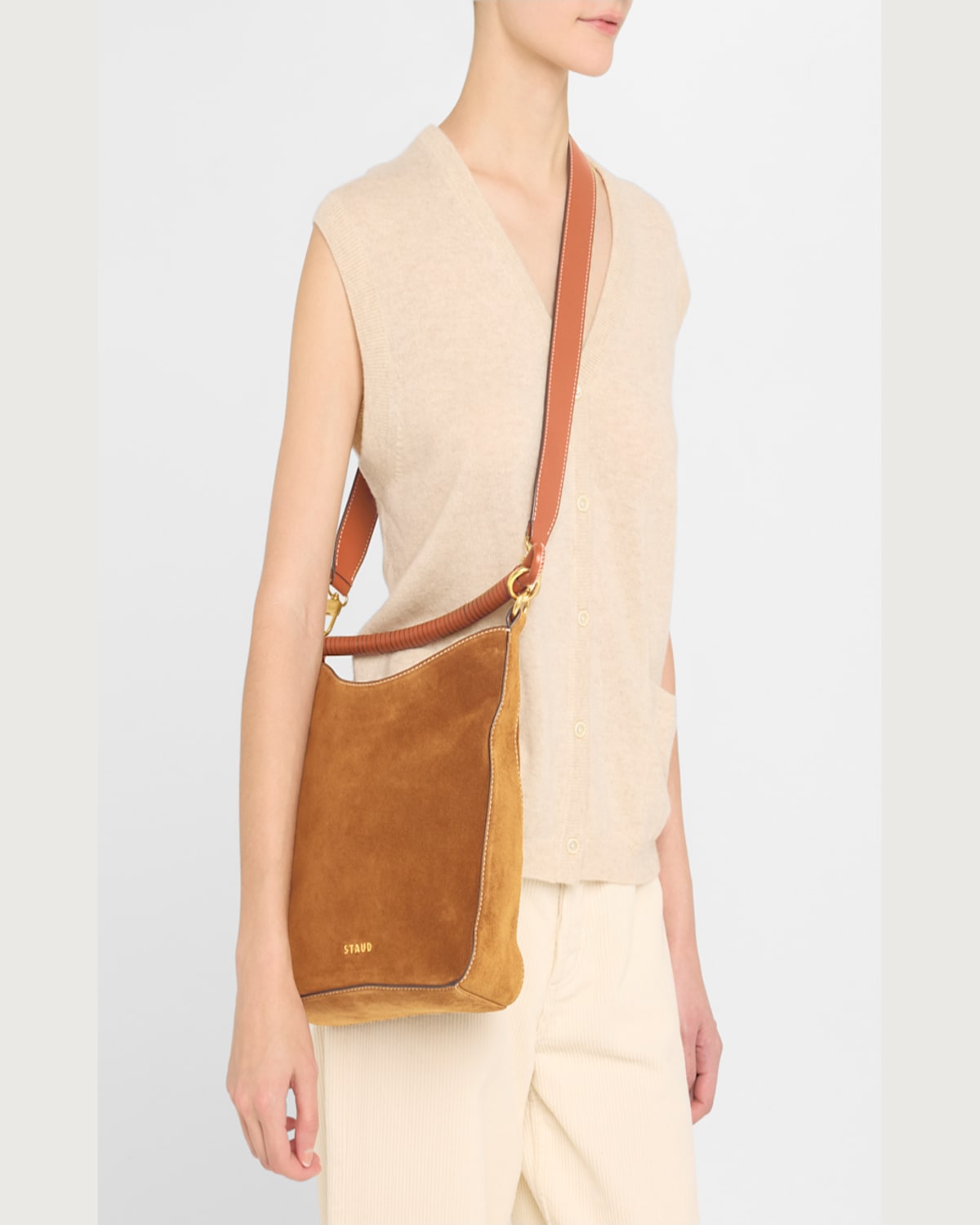 Staud Mel Suede And Leather Hobo Bag In Tan