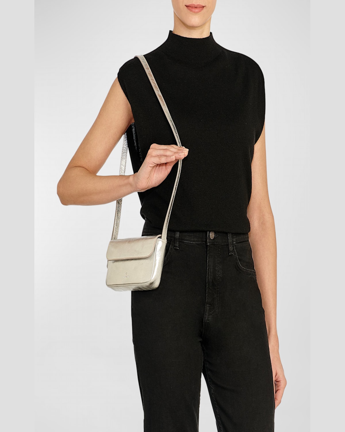 Il Bisonte Studio Flap Metallic Crossbody Bag In Silver