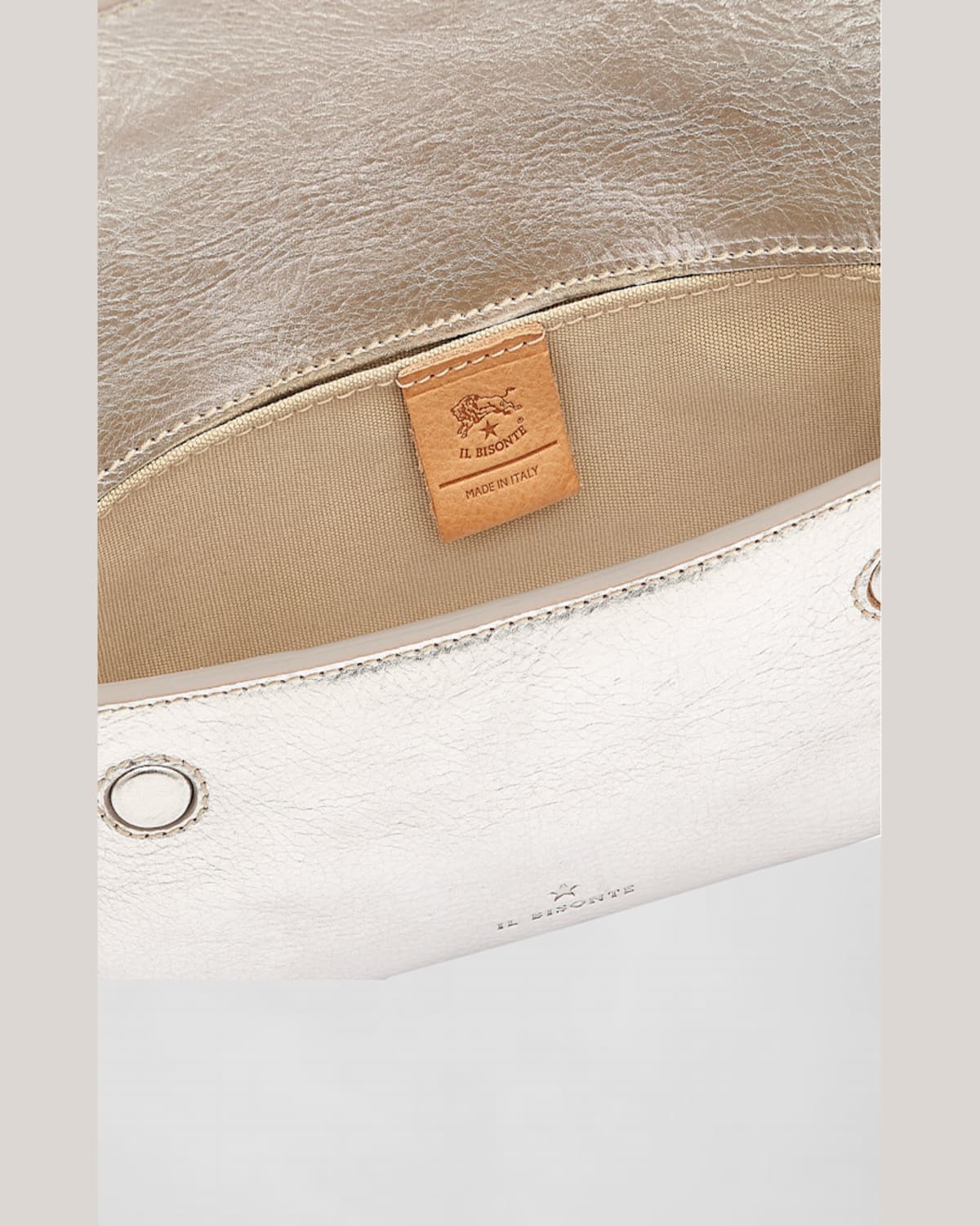 Il Bisonte Studio Flap Metallic Crossbody Bag In Silver