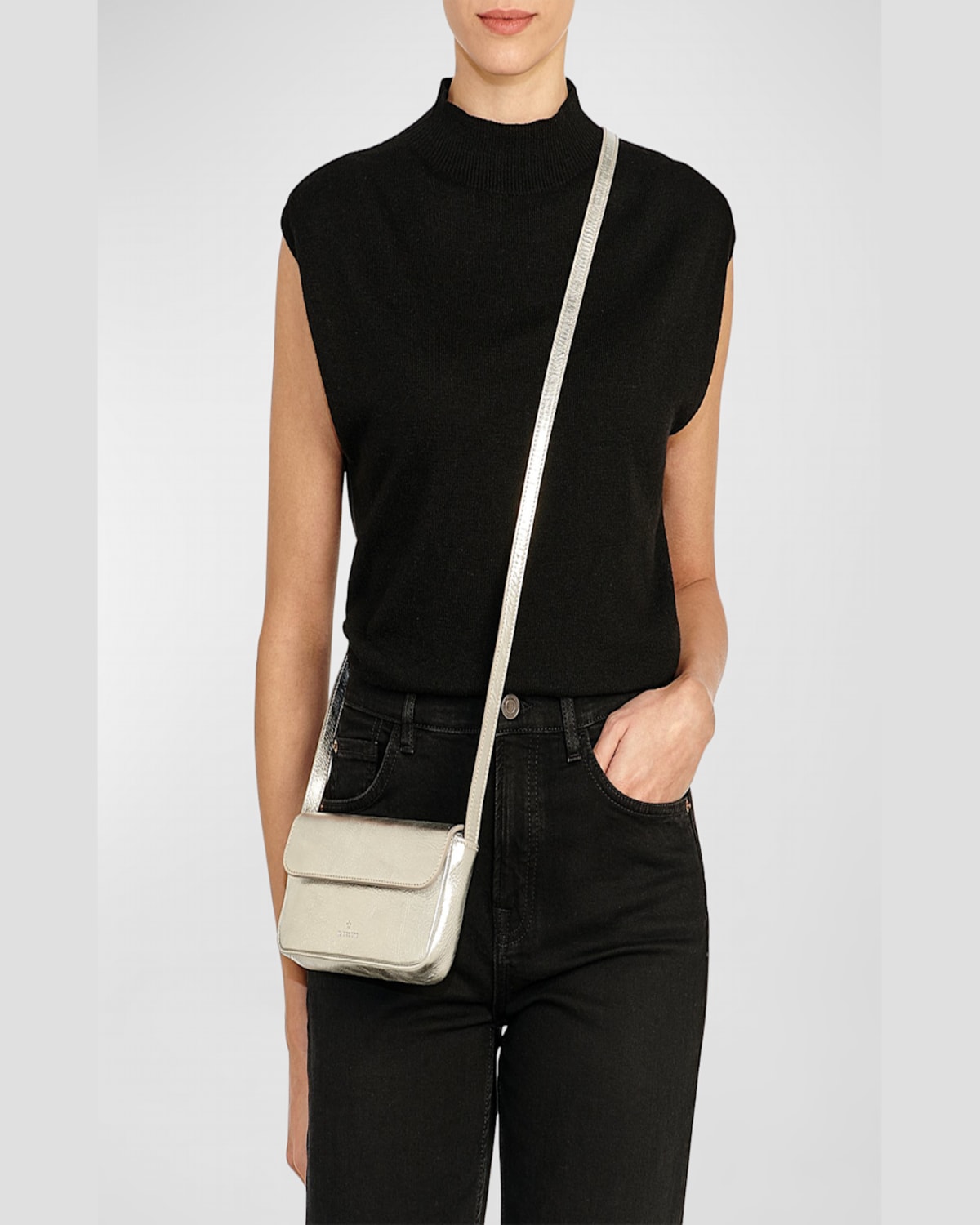 Il Bisonte Studio Flap Metallic Crossbody Bag In Silver