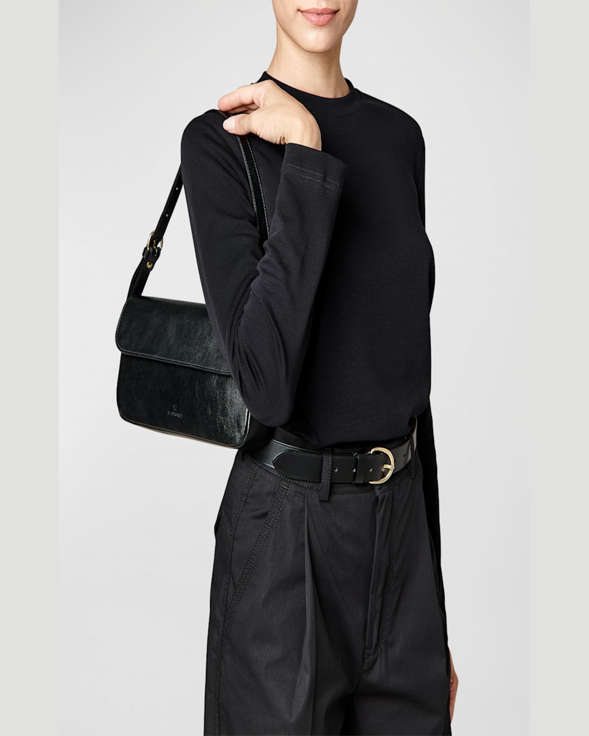 Il Bisonte Studio Flap Leather Shoulder Bag In Silver