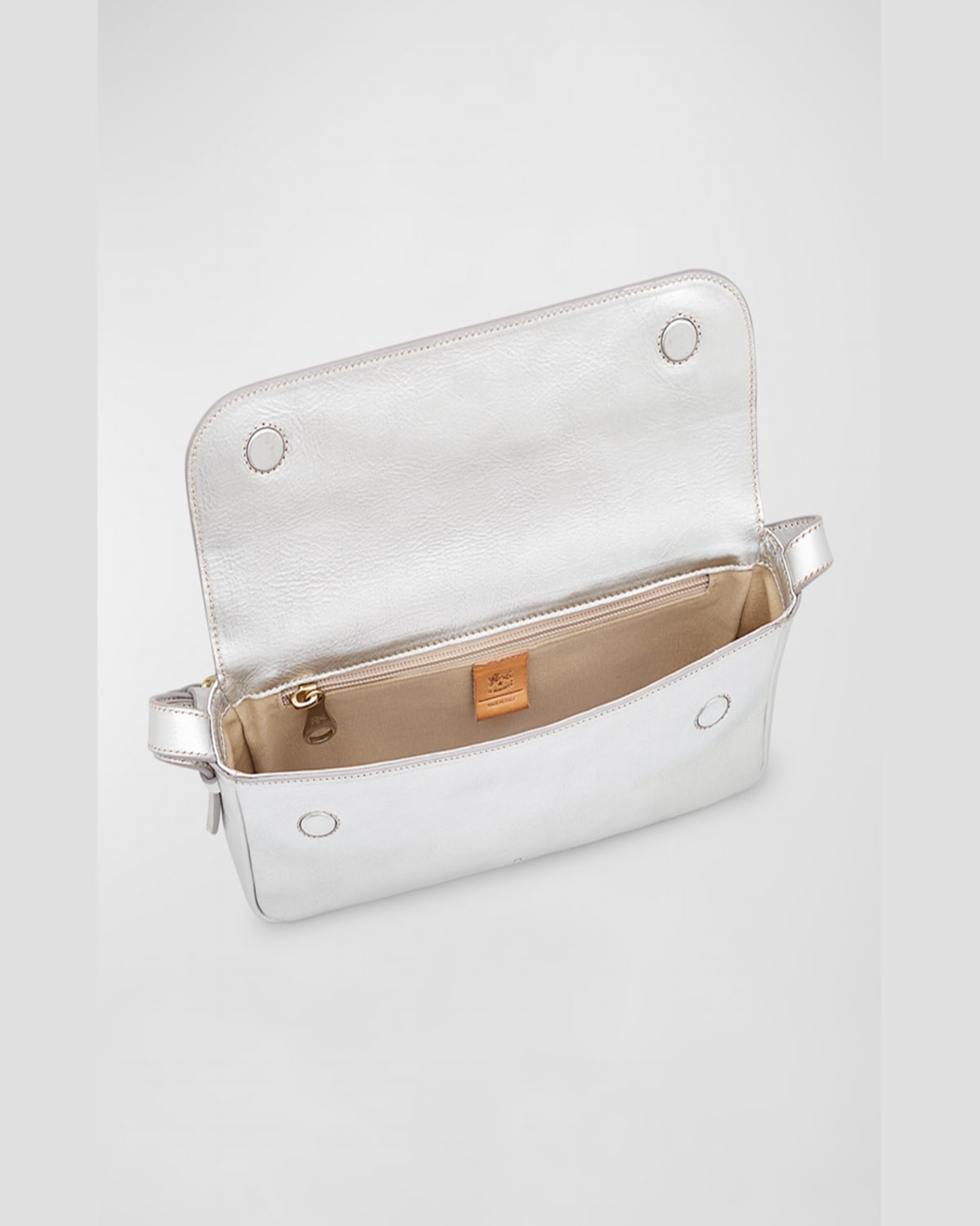 Il Bisonte Studio Flap Leather Shoulder Bag In Silver