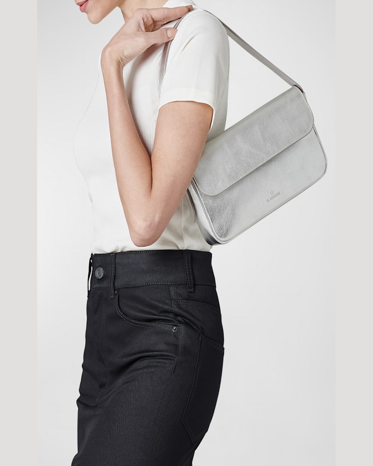 Il Bisonte Studio Flap Leather Shoulder Bag In Silver
