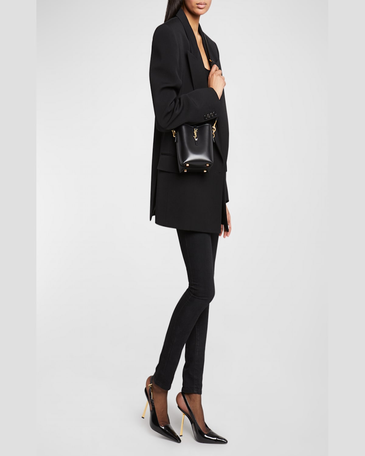 Shop Saint Laurent Le 37 Mini Ysl Bucket Bag In Smooth Leather In Dark Beige