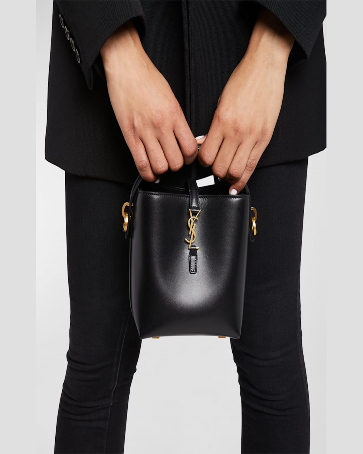 Shop Saint Laurent Le 37 Mini Ysl Bucket Bag In Smooth Leather In Dark Beige