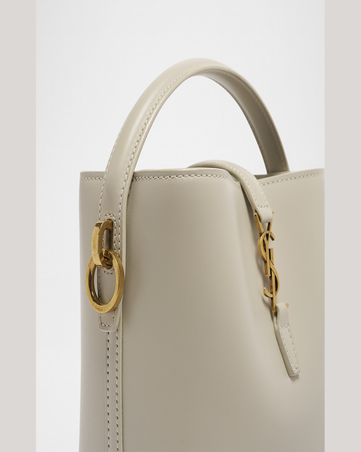 Shop Saint Laurent Le 37 Mini Ysl Bucket Bag In Smooth Leather In Blanc Vintage