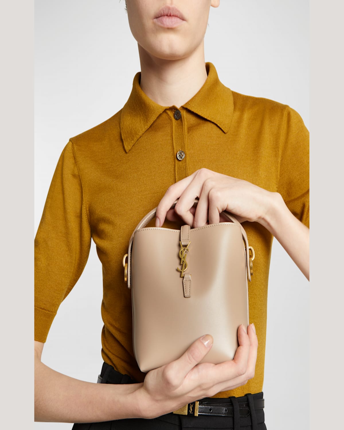 Shop Saint Laurent Le 37 Mini Ysl Bucket Bag In Smooth Leather In Dark Beige