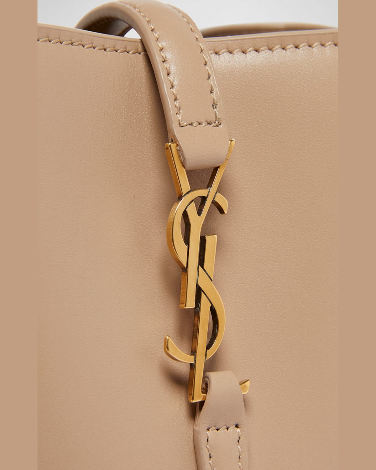 Shop Saint Laurent Le 37 Mini Ysl Bucket Bag In Smooth Leather In Dark Beige