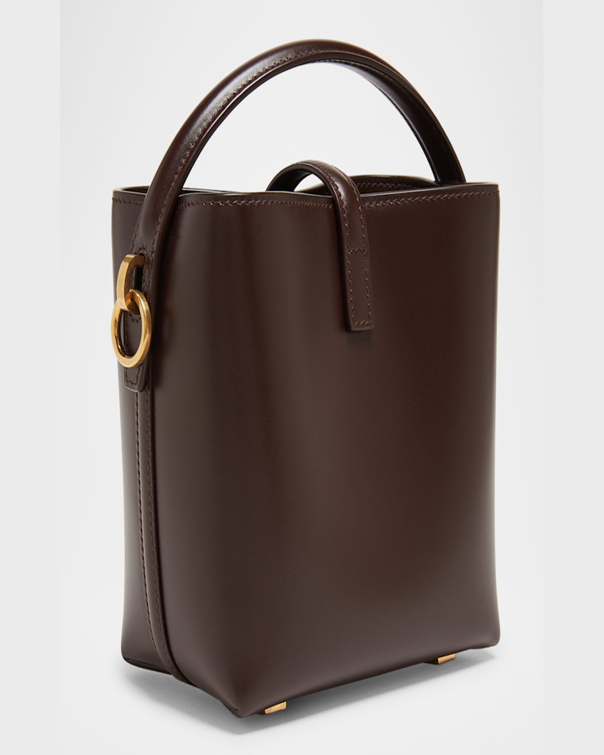 Saint Laurent Le 37 Mini Ysl Bucket Bag In Smooth Leather In Arabica