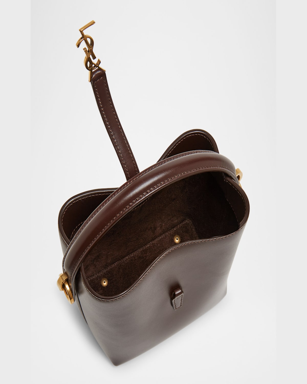 Saint Laurent Le 37 Mini Ysl Bucket Bag In Smooth Leather In Arabica