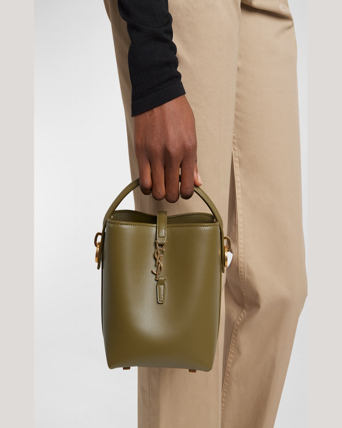 Shop Saint Laurent Le 37 Mini Ysl Bucket Bag In Smooth Leather In Elmwood
