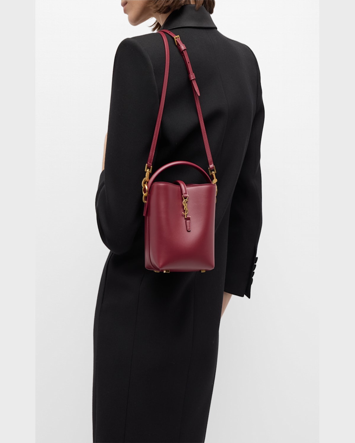 Saint Laurent Le 37 Mini Ysl Bucket Bag In Smooth Leather In Dark Bordeaux