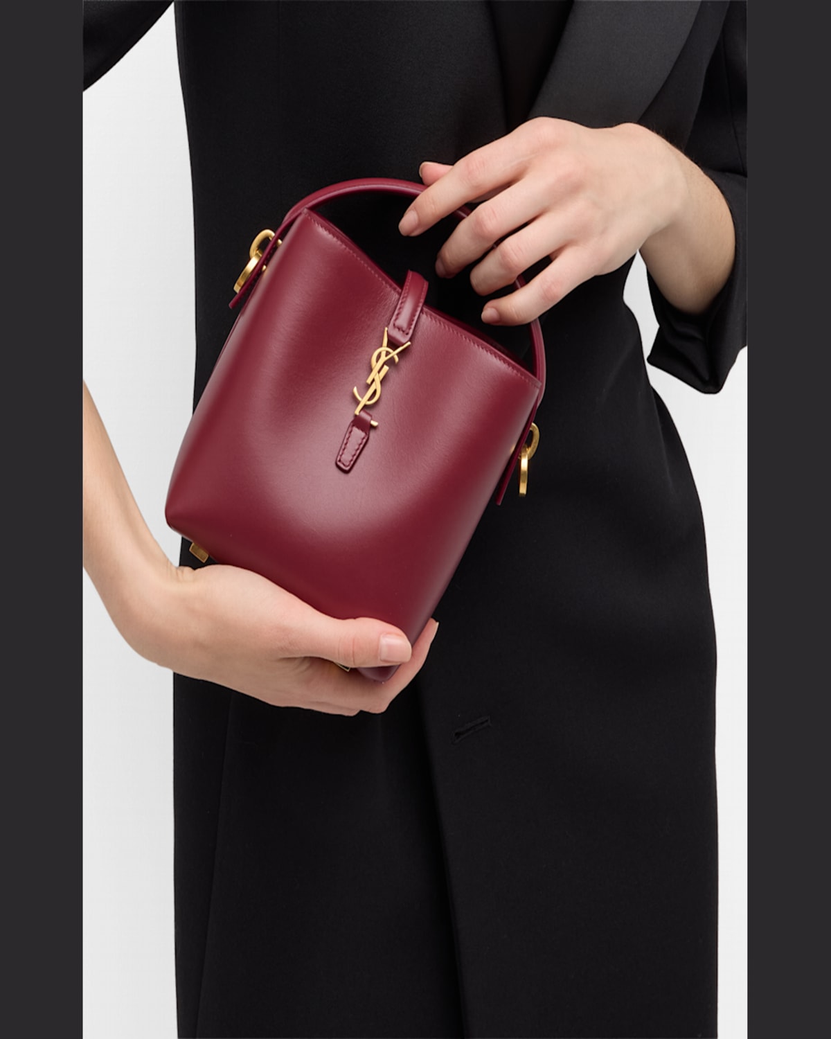 Saint Laurent Le 37 Mini Ysl Bucket Bag In Smooth Leather In Dark Bordeaux
