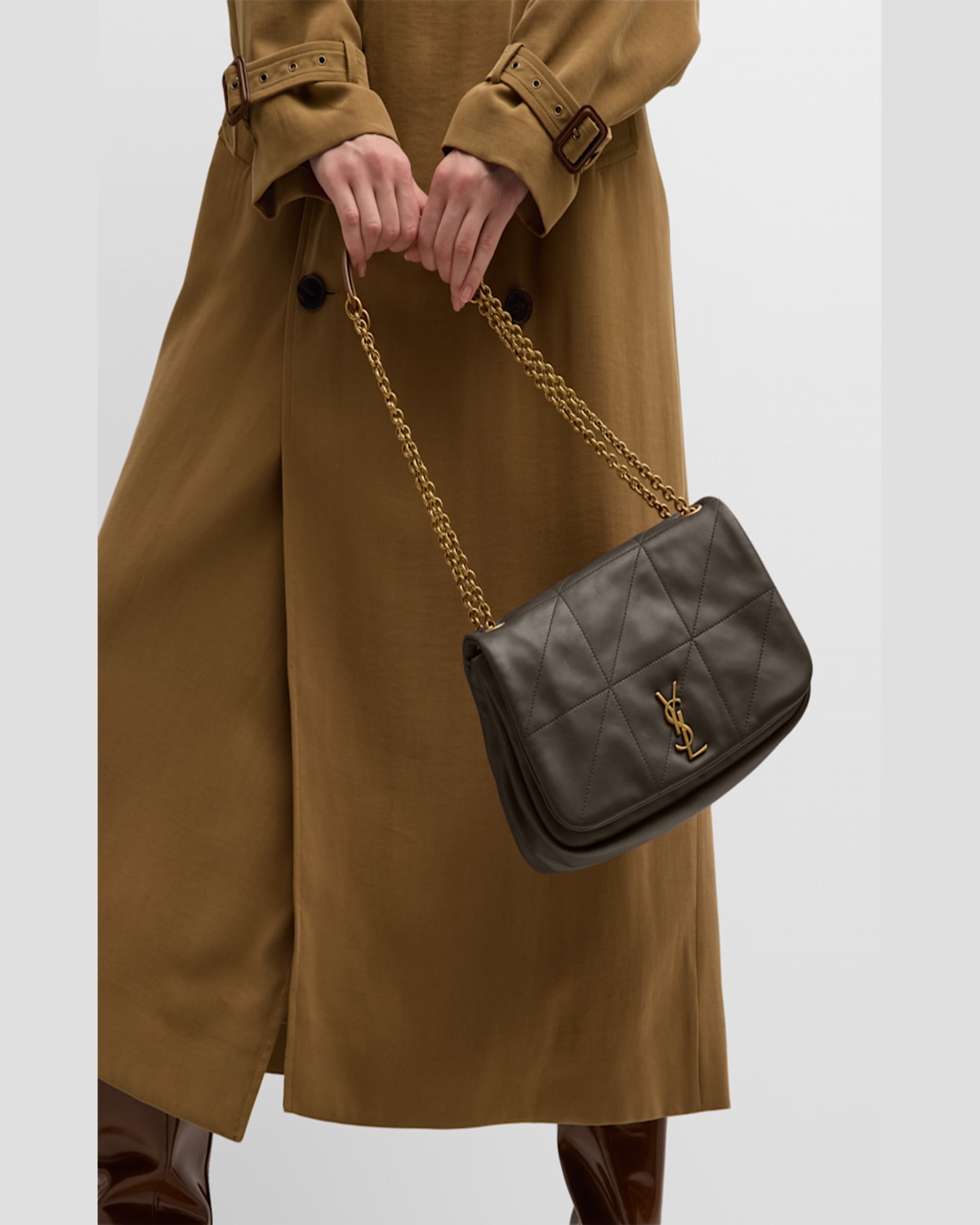 Saint Laurent Jamie 4.3 Small Ysl Shoulder Bag In Quilted Smooth Leather In Madder Brown