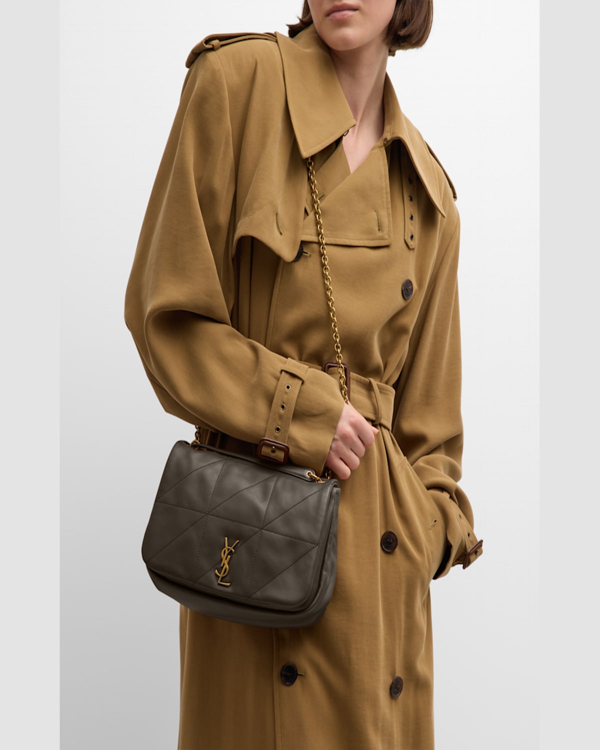 Saint Laurent Jamie 4.3 Small Ysl Shoulder Bag In Quilted Smooth Leather In Madder Brown
