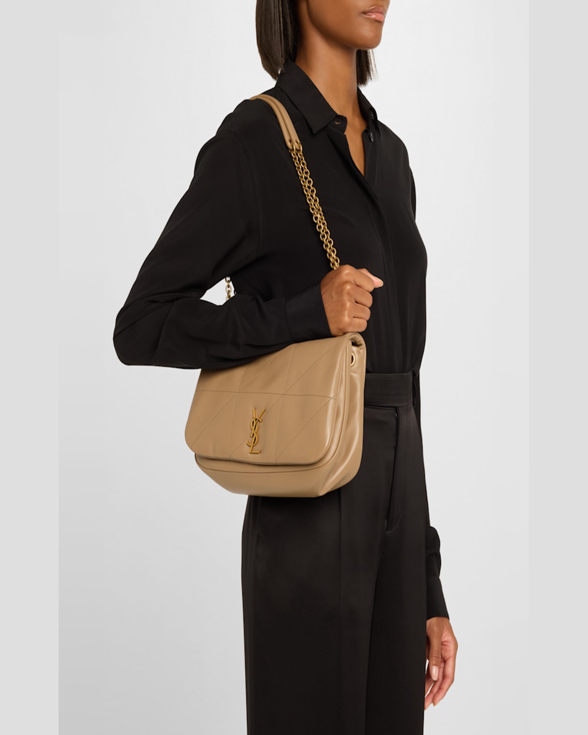 Saint Laurent Jamie 4.3 Small Ysl Shoulder Bag In Quilted Smooth Leather In Madder Brown