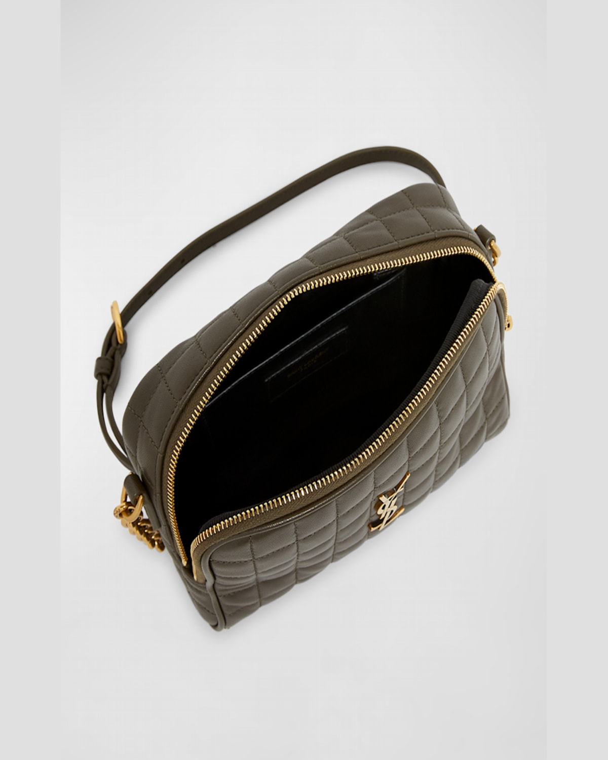 Saint Laurent Cassandre Mini Ysl Camera Bag In Quilted Smooth Leather In Light Musk