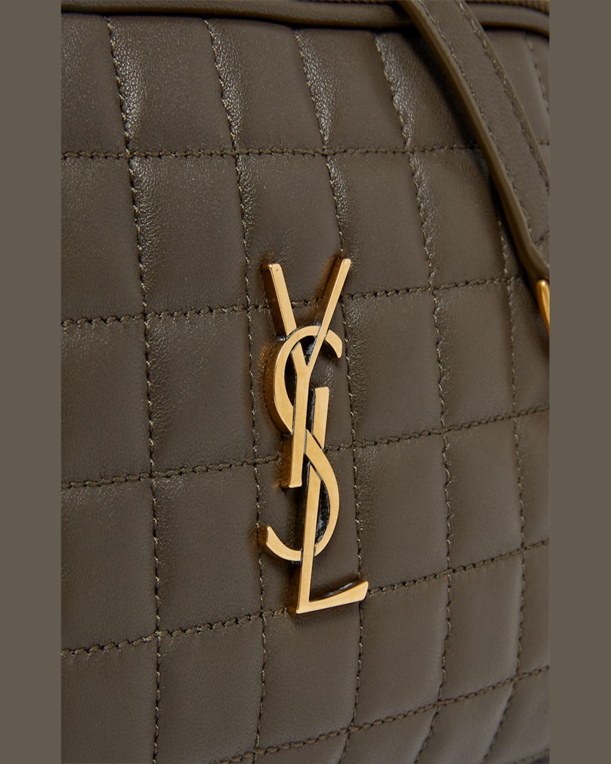 Saint Laurent Cassandre Mini Ysl Camera Bag In Quilted Smooth Leather In Light Musk