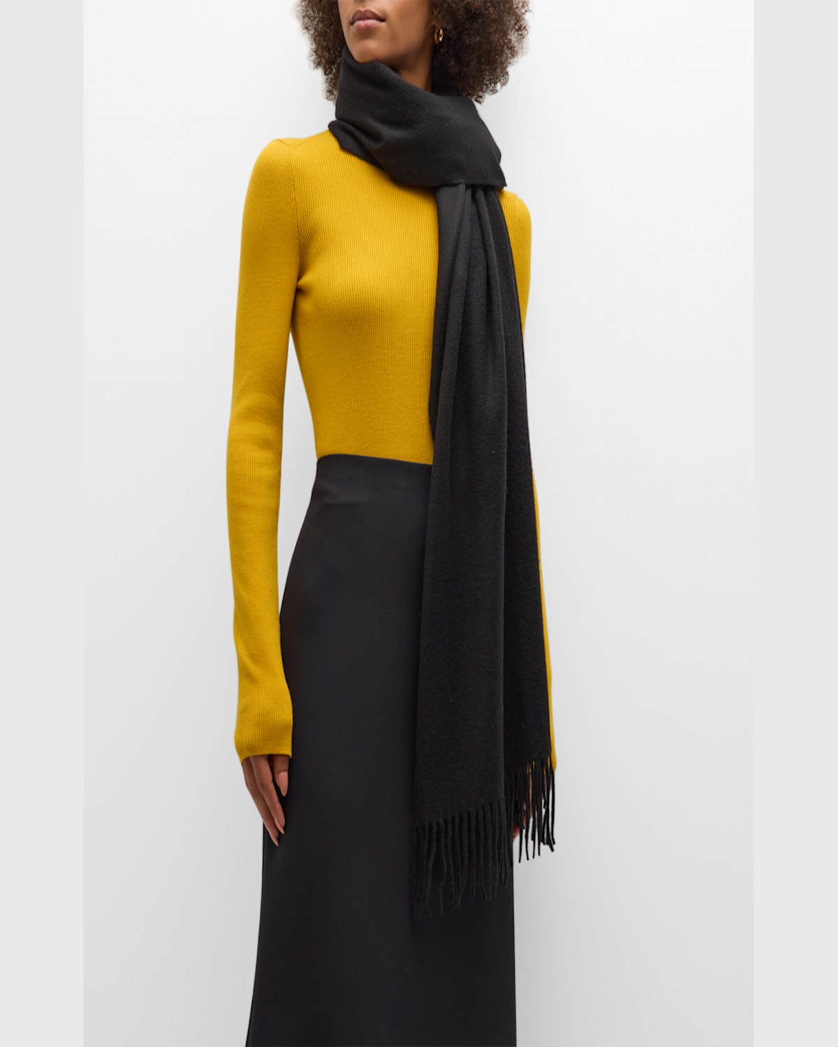 Sofia Cashmere Fringed Cashmere Evening Wrap In Black