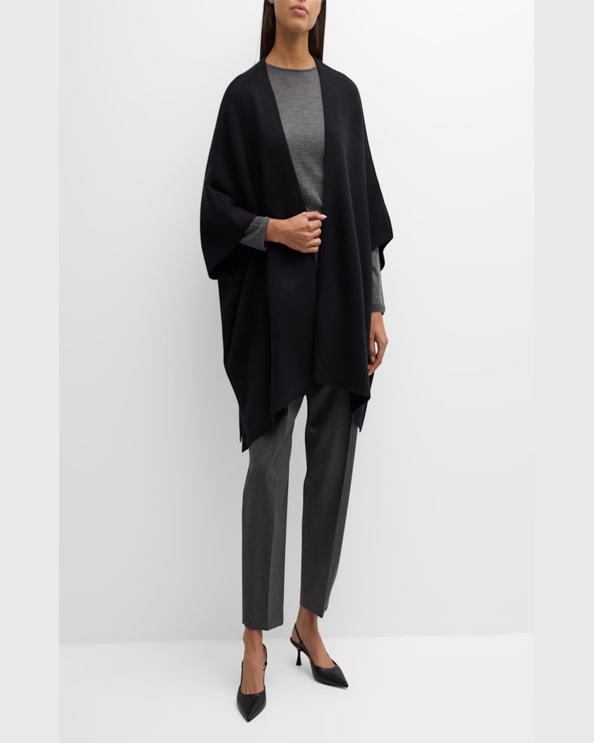 Sofia Cashmere Cashmere Double Knit Cape In Black