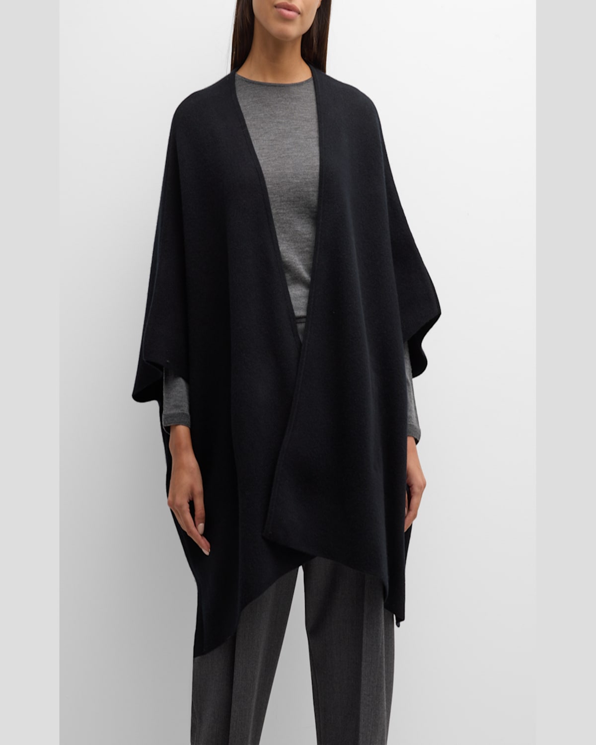 Sofia Cashmere Cashmere Double Knit Cape In Black