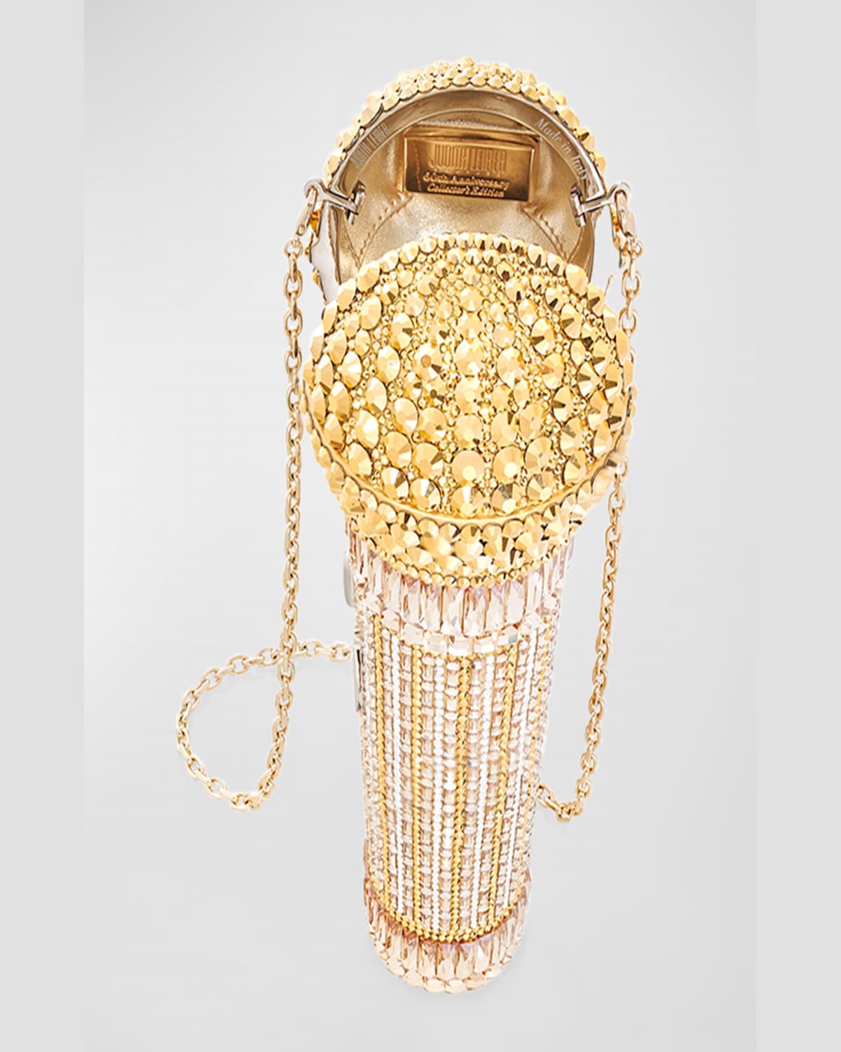 Judith Leiber Diva Microphone Crystal Clutch Bag In Silver Aurum