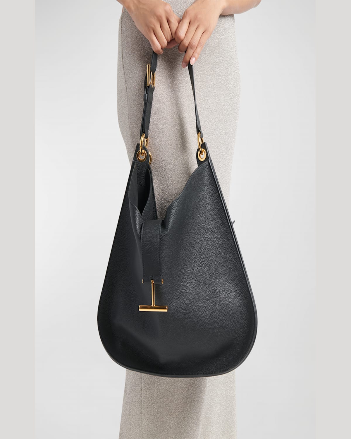 Shop Tom Ford Tara Large Hobo Crossbody In Grained Leather In Espresso