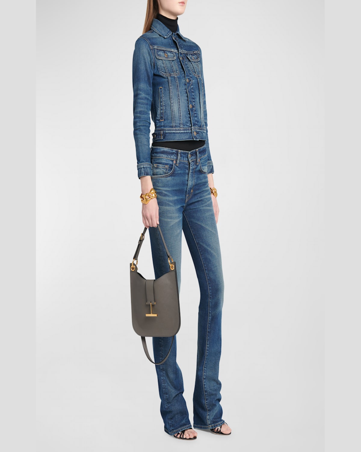 Tom Ford Small Tara T-bar Leather Shoulder Bag In Gray