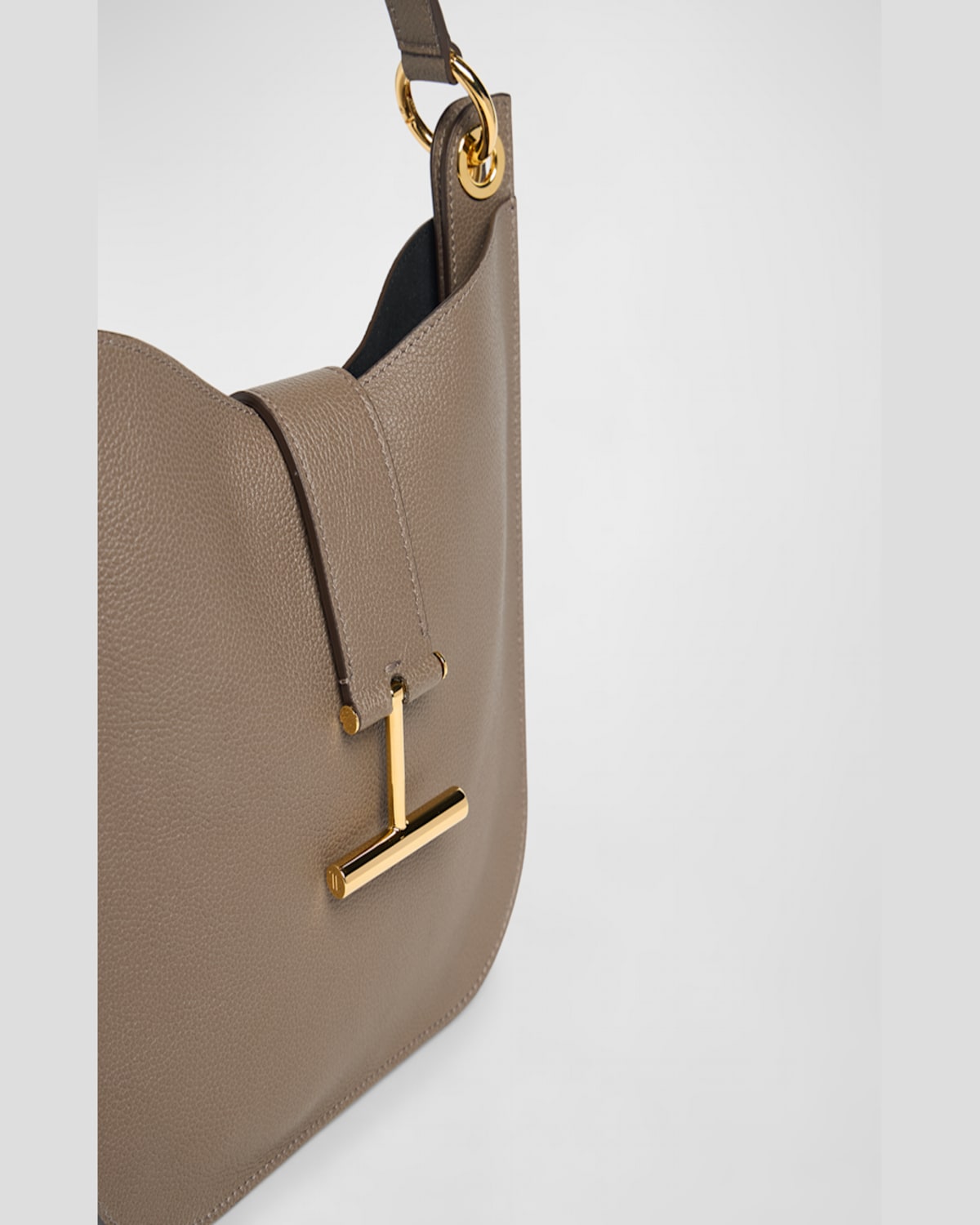 Tom Ford Tara Small Hobo Crossbody In Grained Leather In Greige