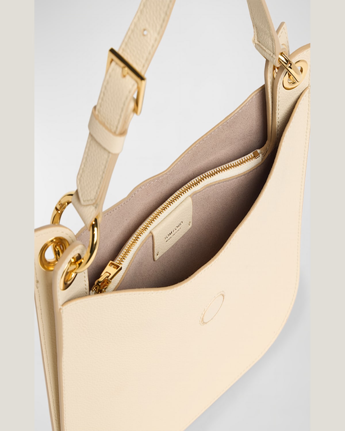 Tom Ford Tara Small Hobo Crossbody In Grained Leather In Neutral