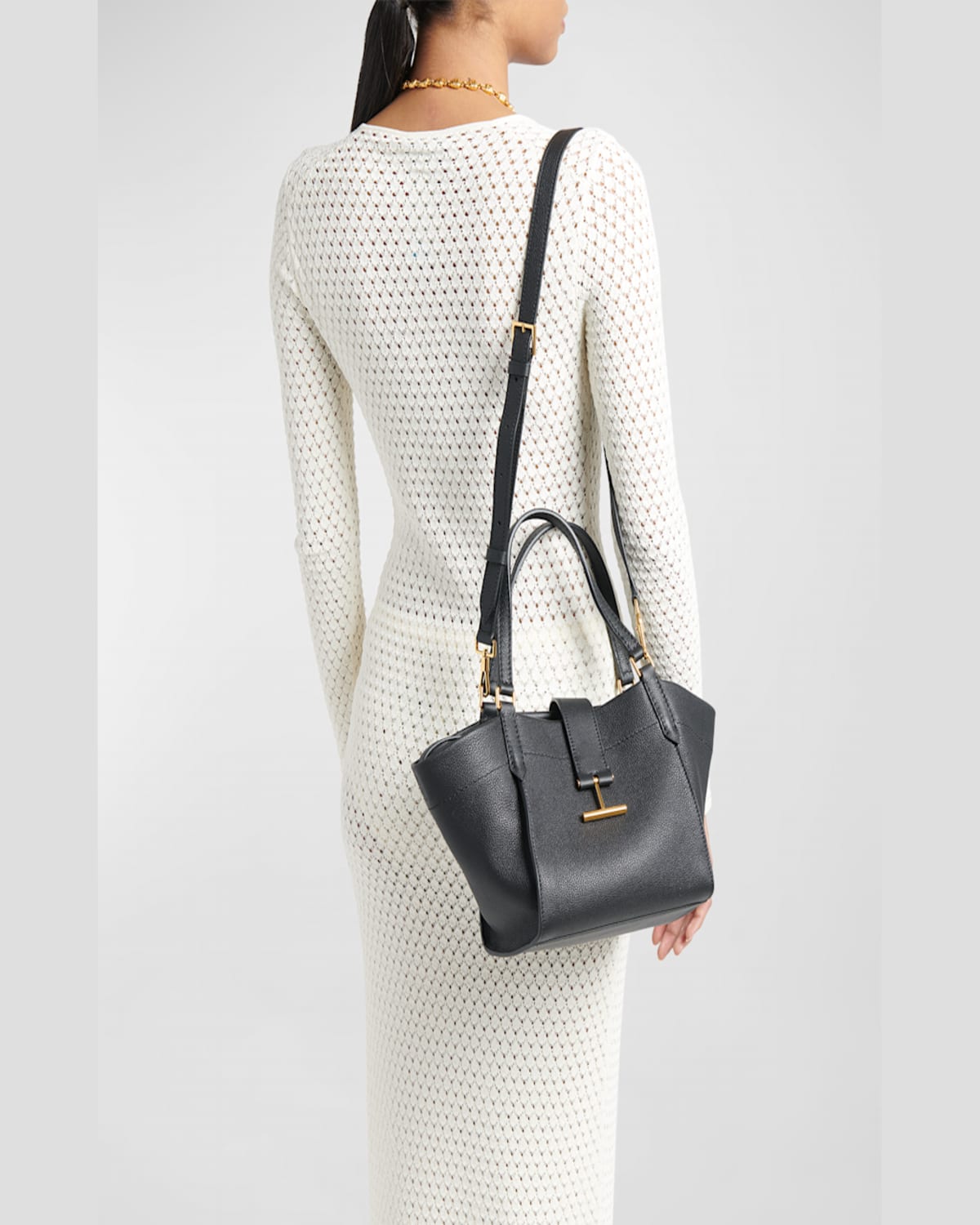 Tom Ford Tara Small Tote In Grained Leather In Cream