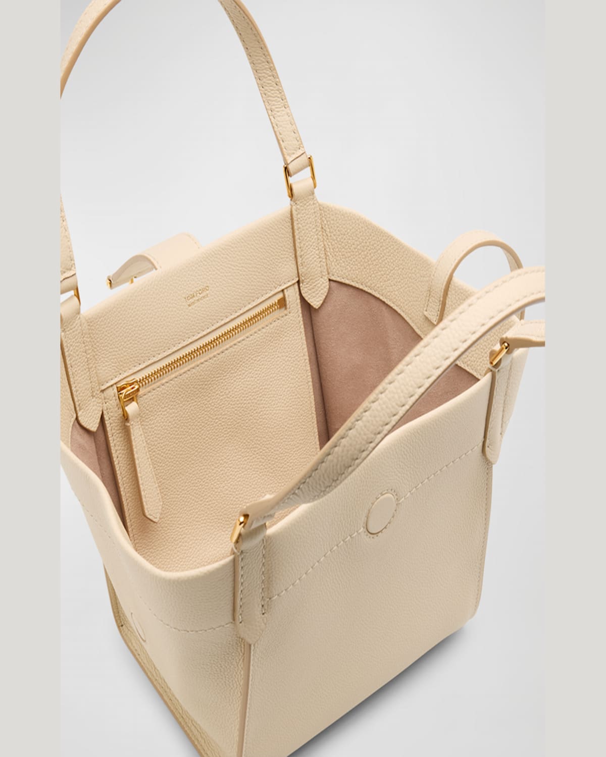 Tom Ford Tara Small Tote In Grained Leather In Cream
