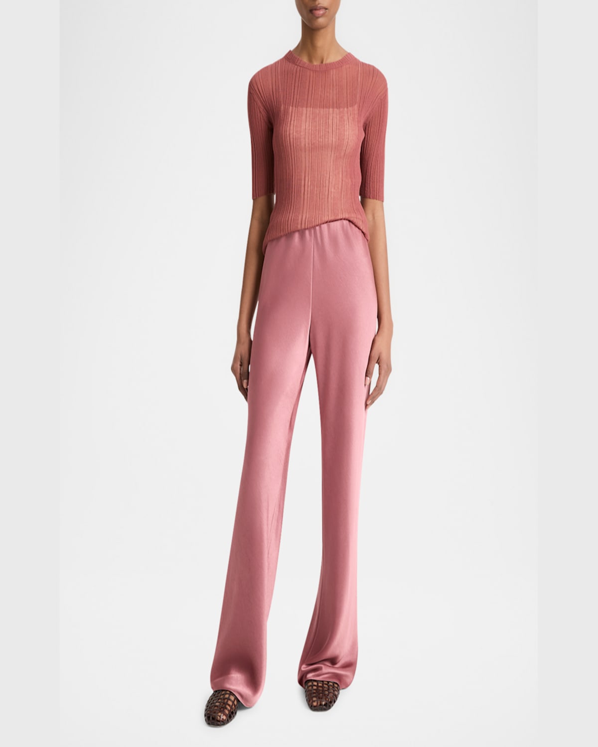 Vince Fluid Bias-cut Crushed Satin Pants In Rose Jam