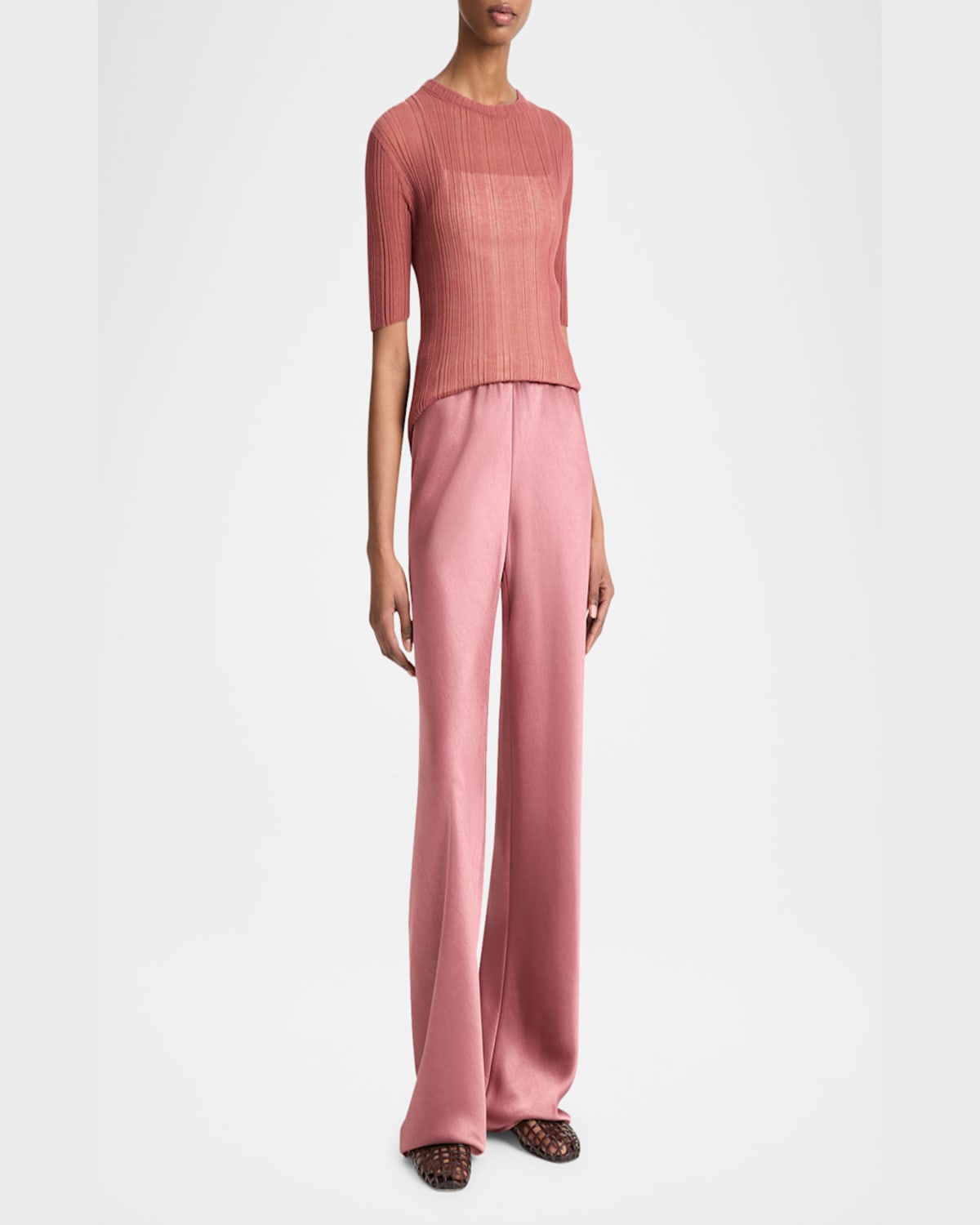 Vince Fluid Bias-cut Crushed Satin Pants In Rose Jam