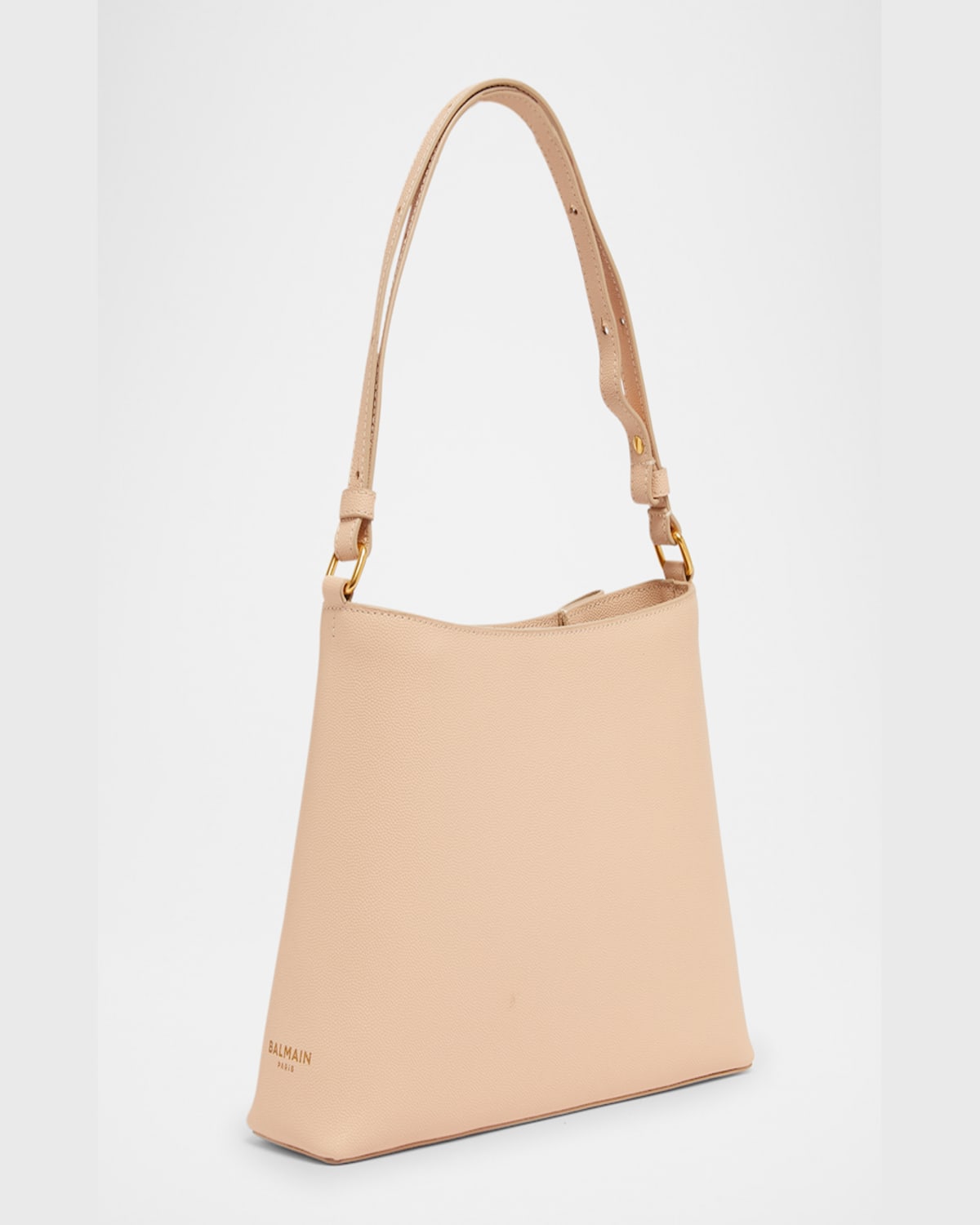 Shop Balmain Embleme Shoulder Bag In Grained Leather In 0dx Nude Pink