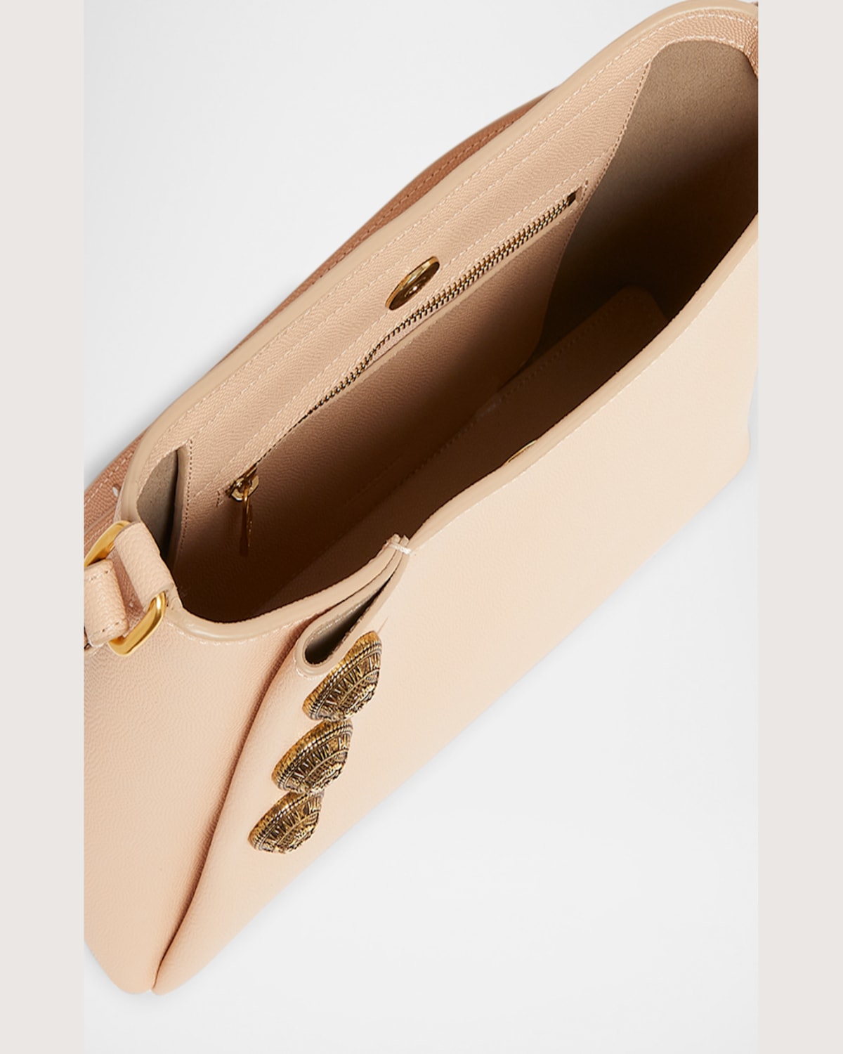 Shop Balmain Embleme Shoulder Bag In Grained Leather In 0dx Nude Pink