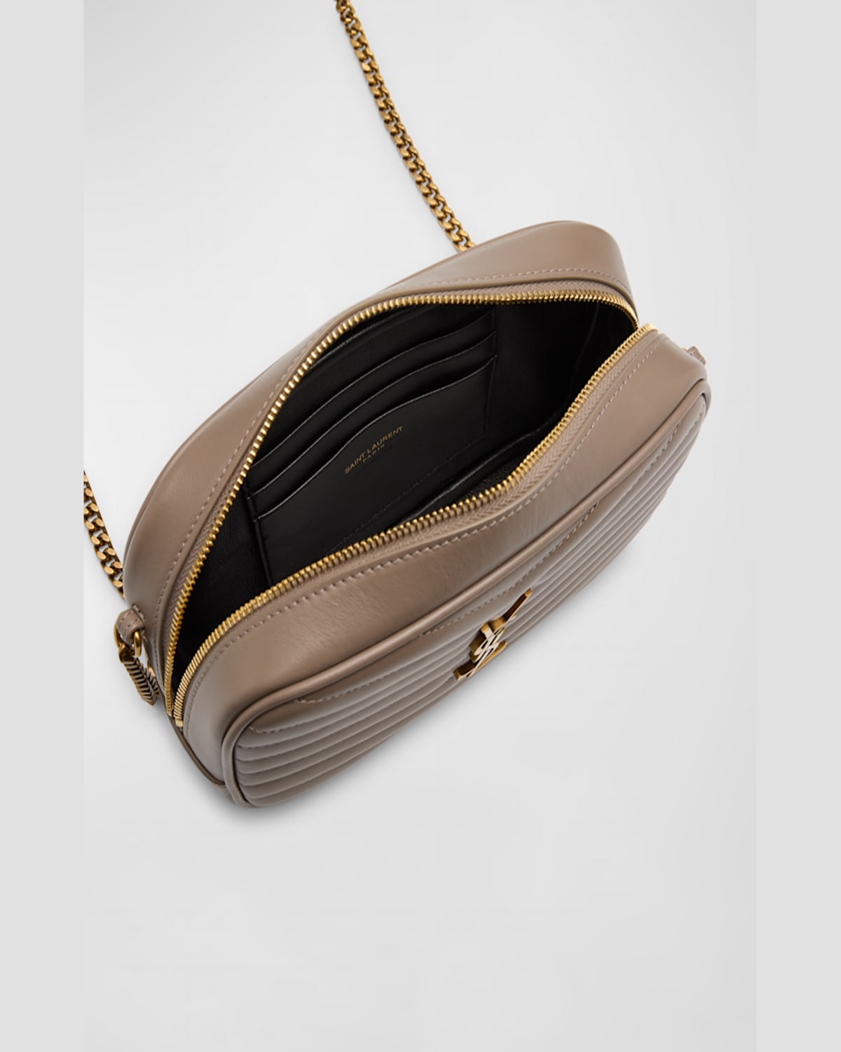Saint Laurent Lou Mini Ysl Camera Bag In Smooth Quilted Leather In Greyish Brown