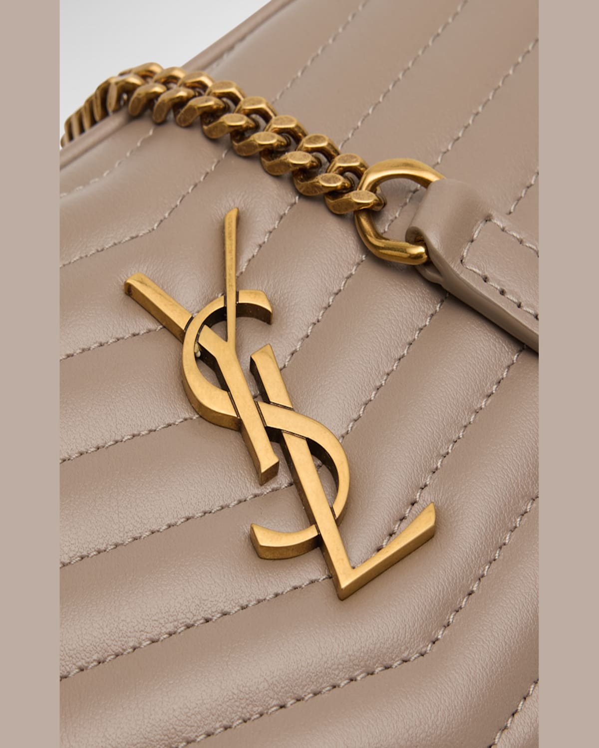 Saint Laurent Lou Mini Ysl Camera Bag In Smooth Quilted Leather In Greyish Brown