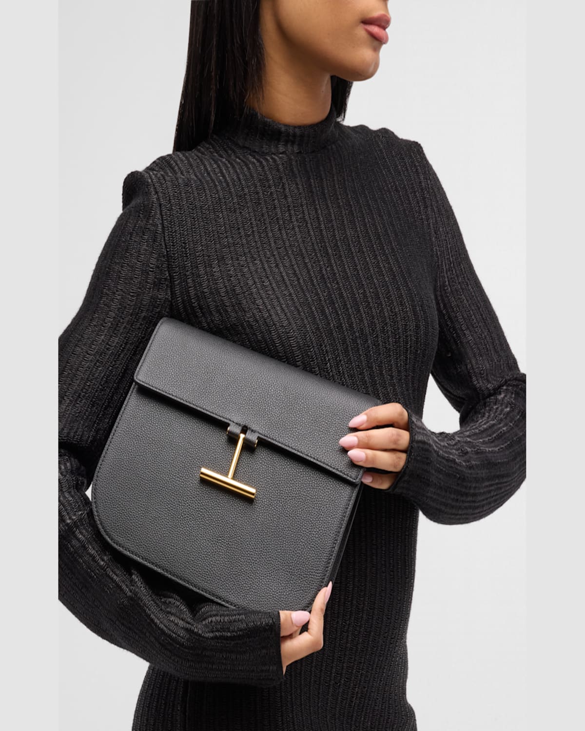 Tom Ford Tara Medium Crossbody In Grained Leather With Leather Strap In Light Beige
