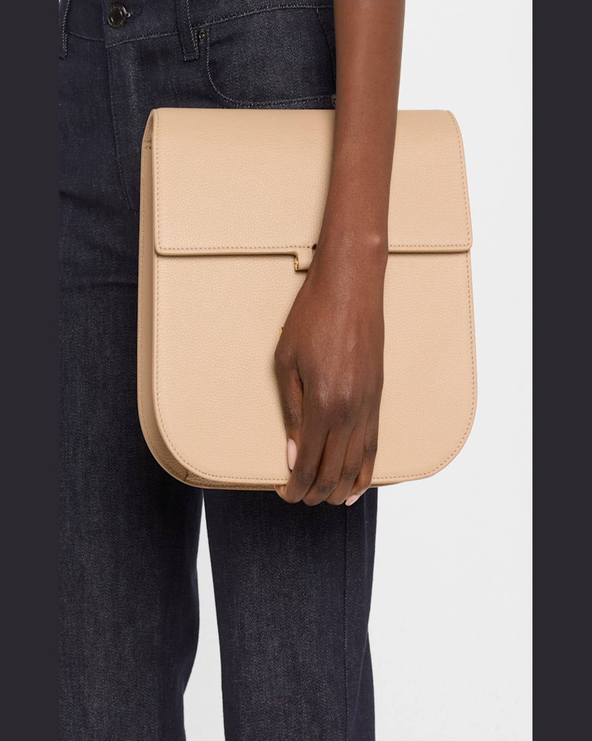 Tom Ford Tara Medium Crossbody In Grained Leather With Leather Strap In Light Beige