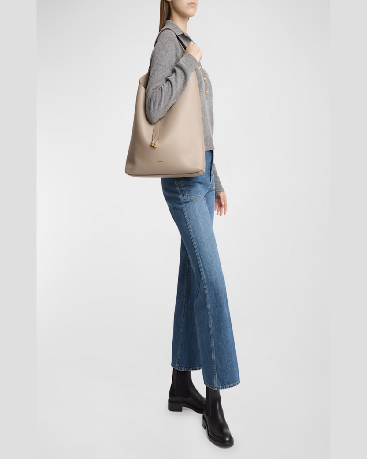 Chloé Marcie Hobo Bag In Grained Leather In Motty Grey