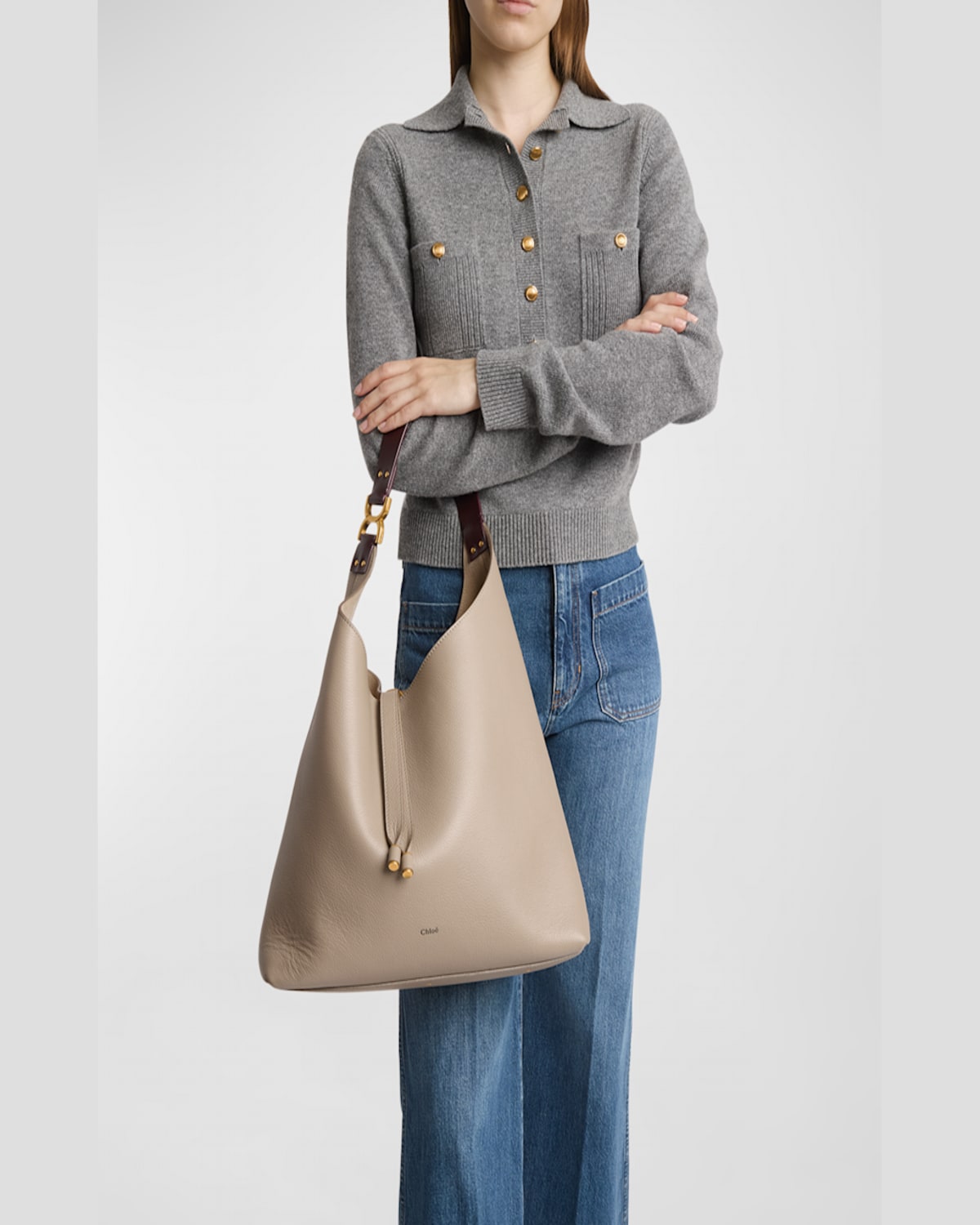 Chloé Marcie Hobo Bag In Grained Leather In Motty Grey