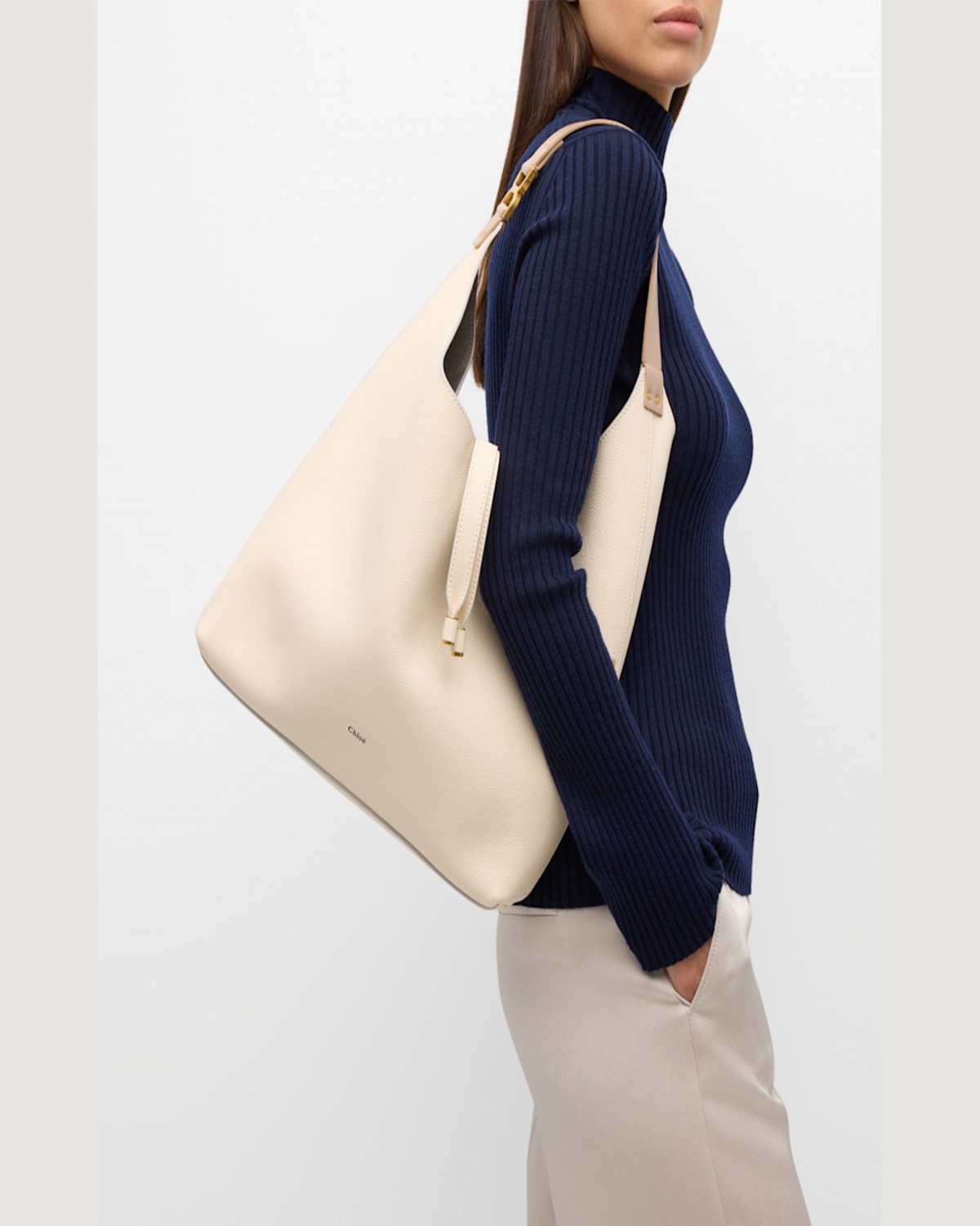 Chloé Marcie Hobo Bag In Grained Leather In Boyish Brown