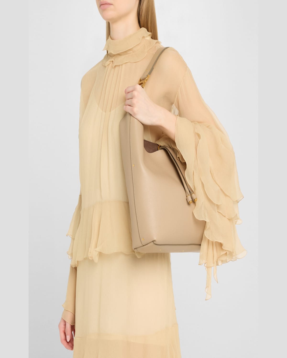 Chloé Marcie Hobo Bag In Grained Leather In Boyish Brown