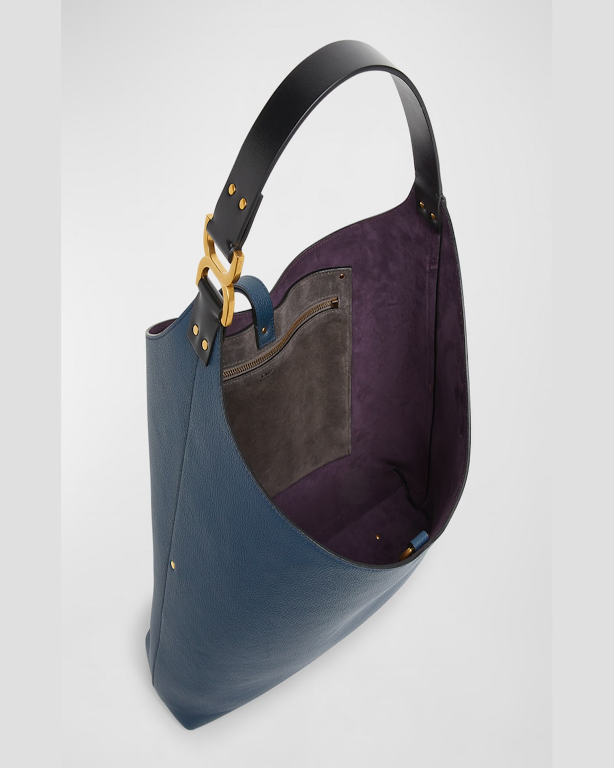 Chloé Marcie Hobo Bag In Grained Leather In Navy