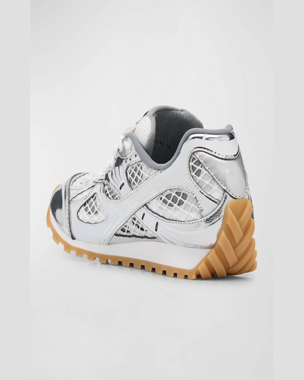 Shop Bottega Veneta Orbit Metallic Net Runner Sneakers In Gold White
