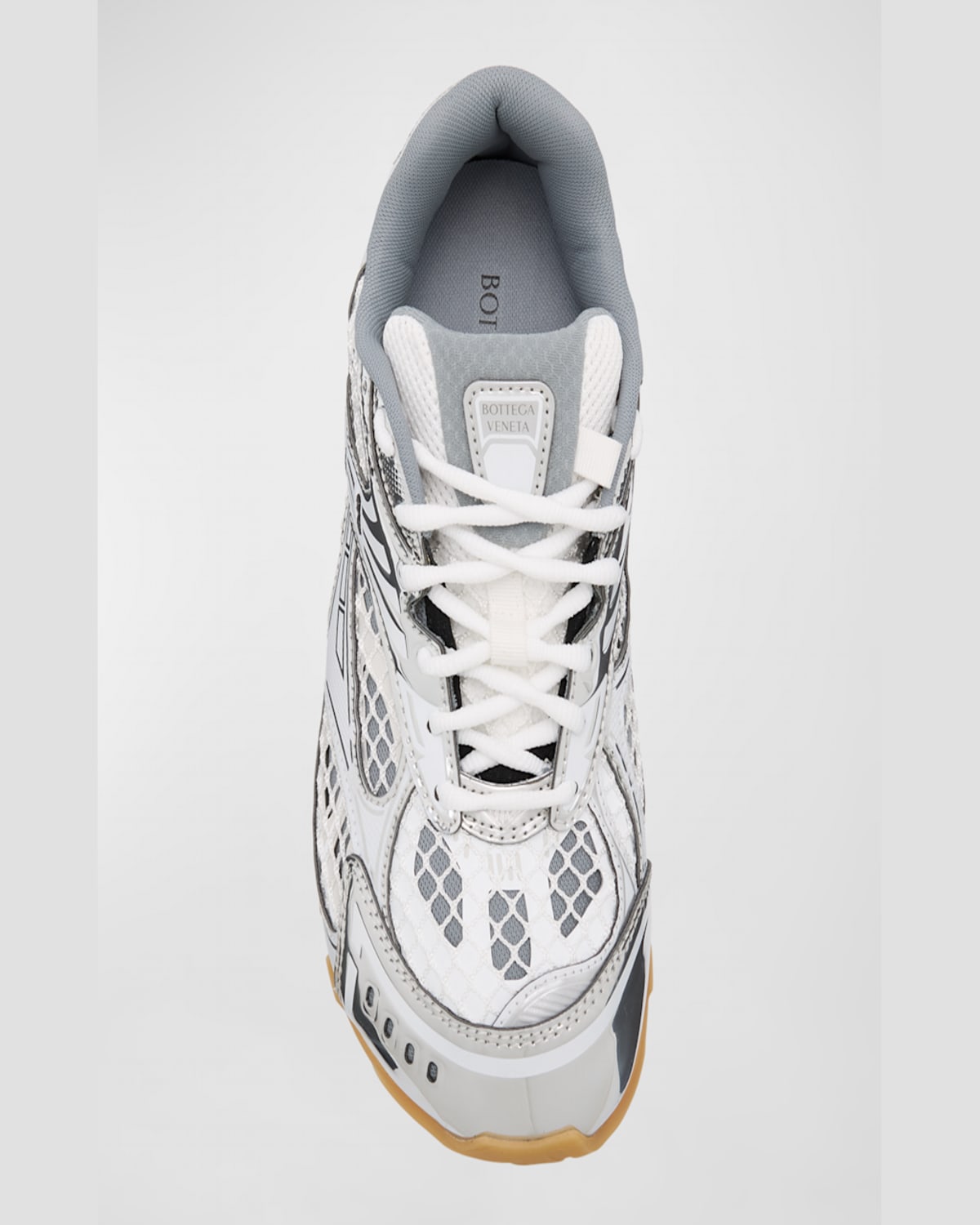 Shop Bottega Veneta Orbit Metallic Net Runner Sneakers In Gold White
