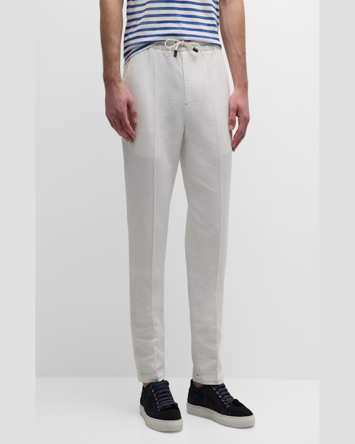 Isaia Men's Cotton-linen Drawstring Pants In Light Brow