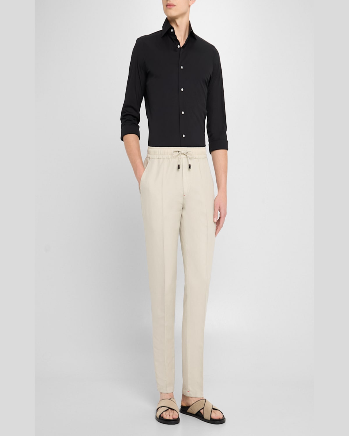 Isaia Men's Cotton-linen Drawstring Pants In Light Brow